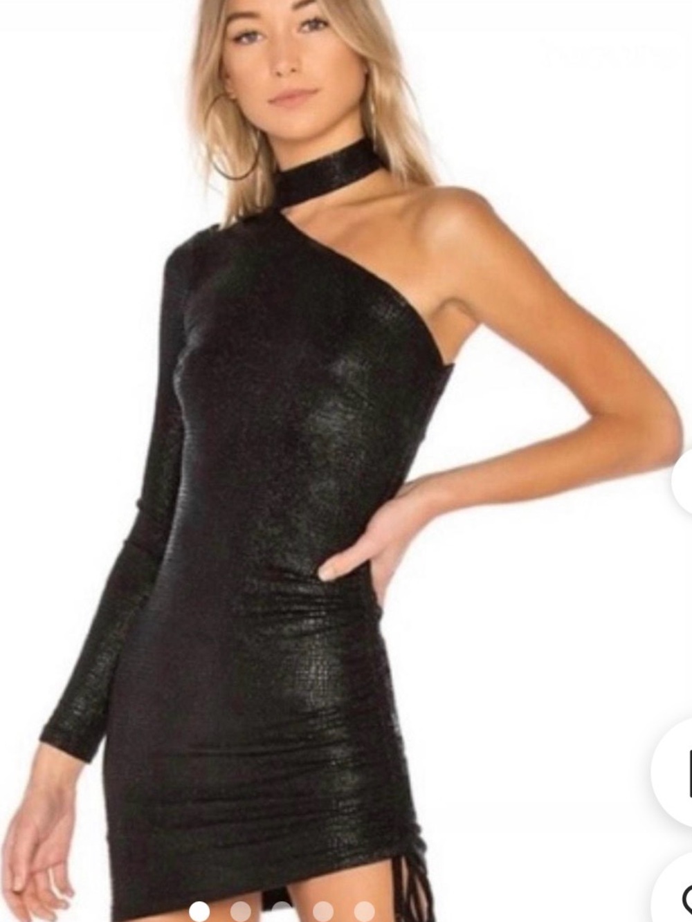 One-Shoulder Black Mini Dress with Choker Neck